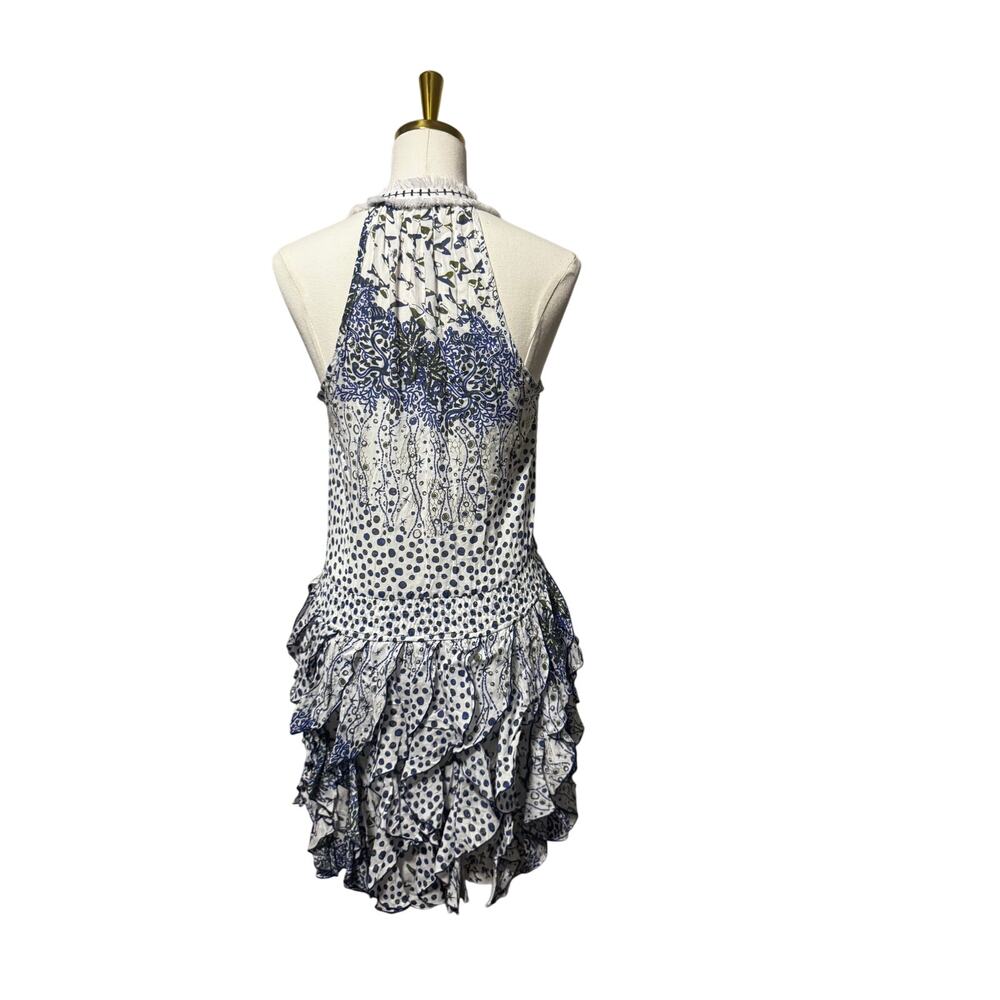 Poupette St Barth Beline Mini Dress Blue/White Halter Ruffle Print Size XS - Picture 4 of 7